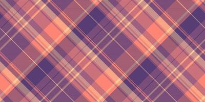 Warm, textured plaid pattern in shades of orange, purple and beige. Great for backgrounds, textiles, designs, or creative projects needing a classic, cozy touch. vector