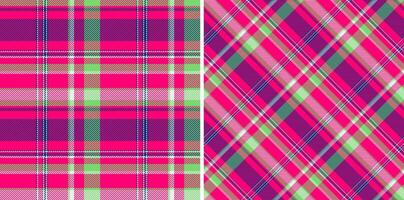 Check pattern textile of fabric plaid texture with a seamless background tartan. Set in neon colors for menswear fashion trends. vector
