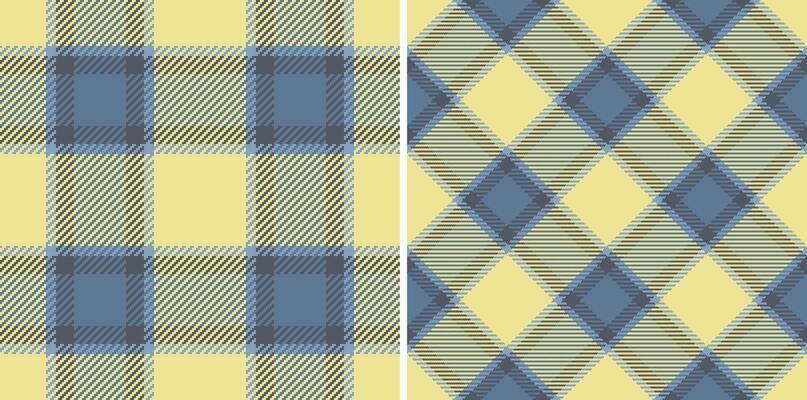 Elegant pastel yellow and blue plaid patterns. Two seamless textile designs perfect for fabric, wallpaper, website backgrounds, or packaging.