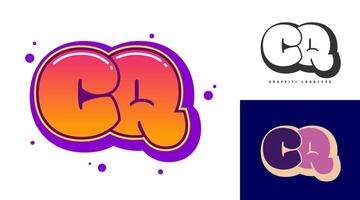 CQ logo design for festival or party. Initial letter c and q in graffiti style. Creative modern lettering company name of font typography. Kids trendy logotype or identity. vector