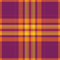 Vibrant autumnal plaid pattern in warm oranges and deep purples. Perfect for fall fashion, textile design, or seasonal backgrounds. vector