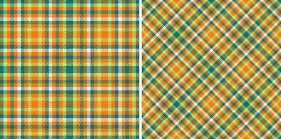 Vibrant orange, teal, and white plaid patterns. Perfect for textile design, fashion, websites, or branding. Two distinct styles classic checks and a dynamic diagonal weave. vector