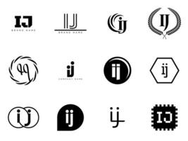 IJ logo company template. Letter i and j logotype. Set different classic serif lettering and modern bold text with design elements. Initial font typography. vector