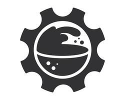 Abstract graphic of a gear containing liquid. Represents innovation, process, movement, or development. Good for science, mechanics, industry, or environmental themes. vector