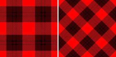 Vibrant red and black plaid patterns, perfect for textile design, backgrounds, or festive projects. vector