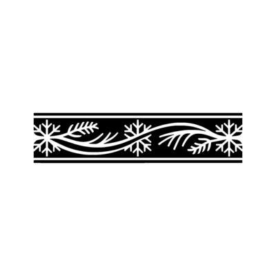 Minimalist Winter Border Snowflakes Foliage in Black White