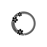 Minimalist Floral Circle Frame, Black and White vector