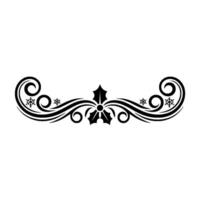 Festive Holly Scroll Element in Black Red on White, Christmas vector