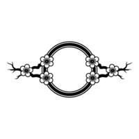 Minimalist Cherry Blossom Circle Frame - Black White vector