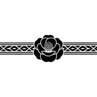 Elegant Floral Border Black Camellia and Geometric Pattern vector