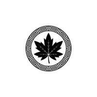Maple Leaf Emblem in Greek Key Border, Minimalist vector