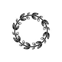 Minimalist Black Leaf Wreath on White, Illustration vector