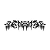 Decorative Winter Border Icicles, Scrolls Holly - Black White vector