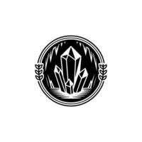 Geometric Crystals in Circle Emblem, Minimalist Black White vector