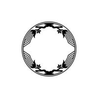 Elegant Art Deco Circular Frame with Floral Elements - Black on White vector