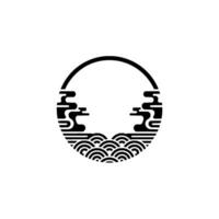 Minimalist Japanese-Inspired Circle with Clouds and Waves vector
