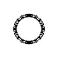 Floral Circle Frame, Black and White Decorative Element vector