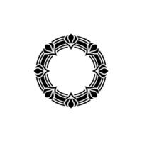 Elegant Black White Floral Circle Frame on White Backdrop vector