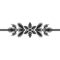 Minimalist Christmas Border Snowflake and Pine Branches, Black on White vector