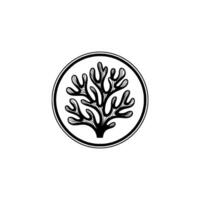 Minimalist Black White Coral in Circle, Modern vector