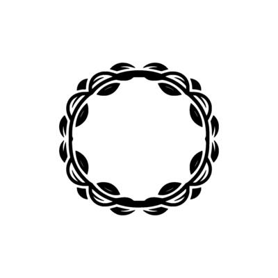 Elegant Black Leaf Circle Frame, Minimalist Nature