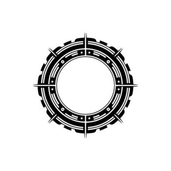 geométrico circular emblema con angular detalles, negro y blanco en crema vector