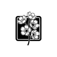 Minimalist Cherry Blossom in Square Frame, Black and White vector