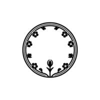 Elegant Floral Circle Frame in Black and White on Light Background vector