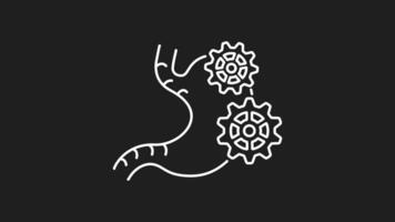 Food digestion white line animation. Food digestion icon featuring a stomach with interconnected gears. Perfect for educational materials on the digestive system and biological topics. video