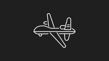 Animated combat drone white icon. Combat drone icon sleek line drawing of military drone aircraft. Perfect for military related designs, technology articles, and infographic illustrations. video