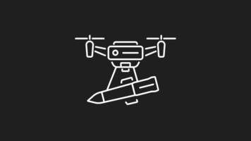 Animated drone dive bomb white icon. Drone dive bomb illustrates aerial attack, missilecarrying drone swooping down. Perfect for military, technology, and aerial warfare concepts. video