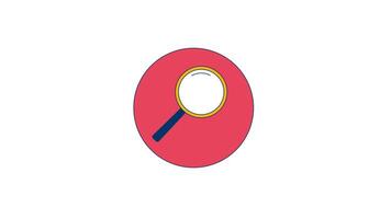 Magnifying glass 2D cartoon round sticker object animation. Search, discovery, investigation. Zoom lens. Examine closely. Magnifier loupe animated flat colorful circle item 4K isolated on white video