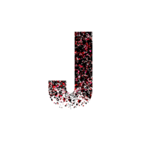 Abstract paint splatter texture fills uppercase letter J with dissolving effect png