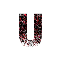 Abstract textured letter U with splatter pattern and fading effect png