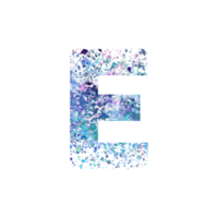 Letter E with abstract colorful paint splatter pattern png