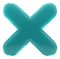 Luminous teal x mark symbol with rounded edges and glitter effect png