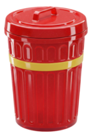 Vibrant red garbage can with handle lid and yellow stripe for waste management png