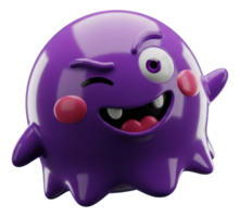 Cute winking purple 3d monster character with a playful expression and glossy finish png