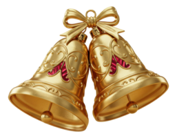 elegante dorado Navidad campanas con florido detalles y festivo arco png