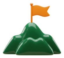 3d mountain peak with orange flag symbolizing goal achievement and success png