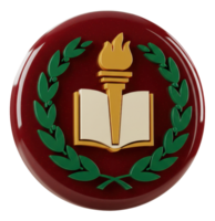 Academic emblem with golden torch, open book, and green laurel wreath symbol png