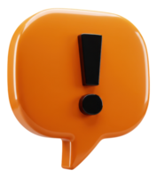Shiny orange exclamation mark in a 3d speech bubble for digital alerts and warnings png