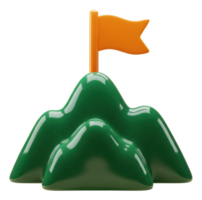 3d green mountain peaks with orange flag on summit representing achievement png