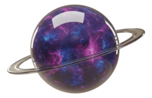 Vibrant 3d galaxy planet with rings reflecting cosmic nebula patterns png