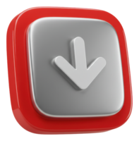 Sleek 3d download button icon with white down arrow on gray and red design png