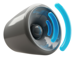 Glossy 3d speaker with vibrant blue sound waves representing audio output png