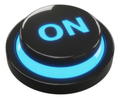 Modern black on button with bright blue illumination for digital power and control png
