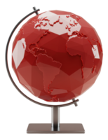 Vibrant geometric red globe with detailed continents on a sleek silver stand for global concepts png