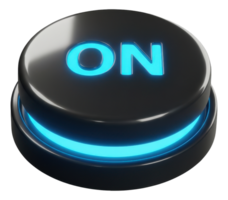 Glossy black on button with vibrant blue glow for power and activation png