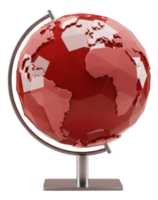 Red polygonal earth globe on a silver stand representing global connection and data png